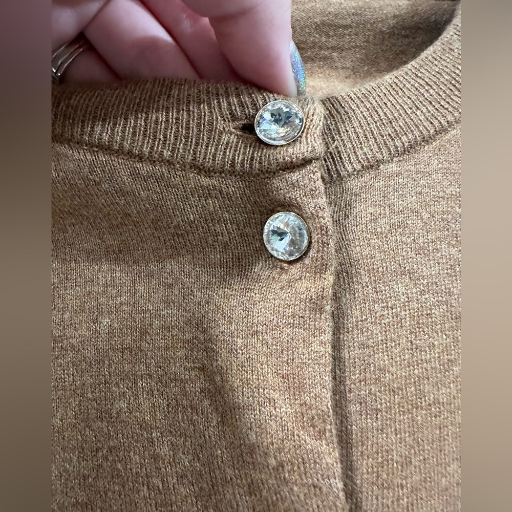 JCREW Cotton Brown Sweater with Rhinestone buttons - Picture 4 of 7